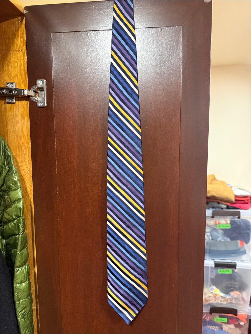 Tommy Hilfiger Diagonal Stripe Tie in Blue, Purple & Yellow